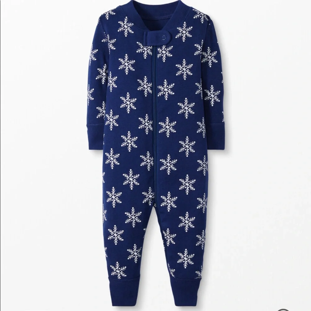 NWT Hanna Andersson Baby Zip Sleeper Pajama Sz 0-3 Months Snowflake Blue Organic